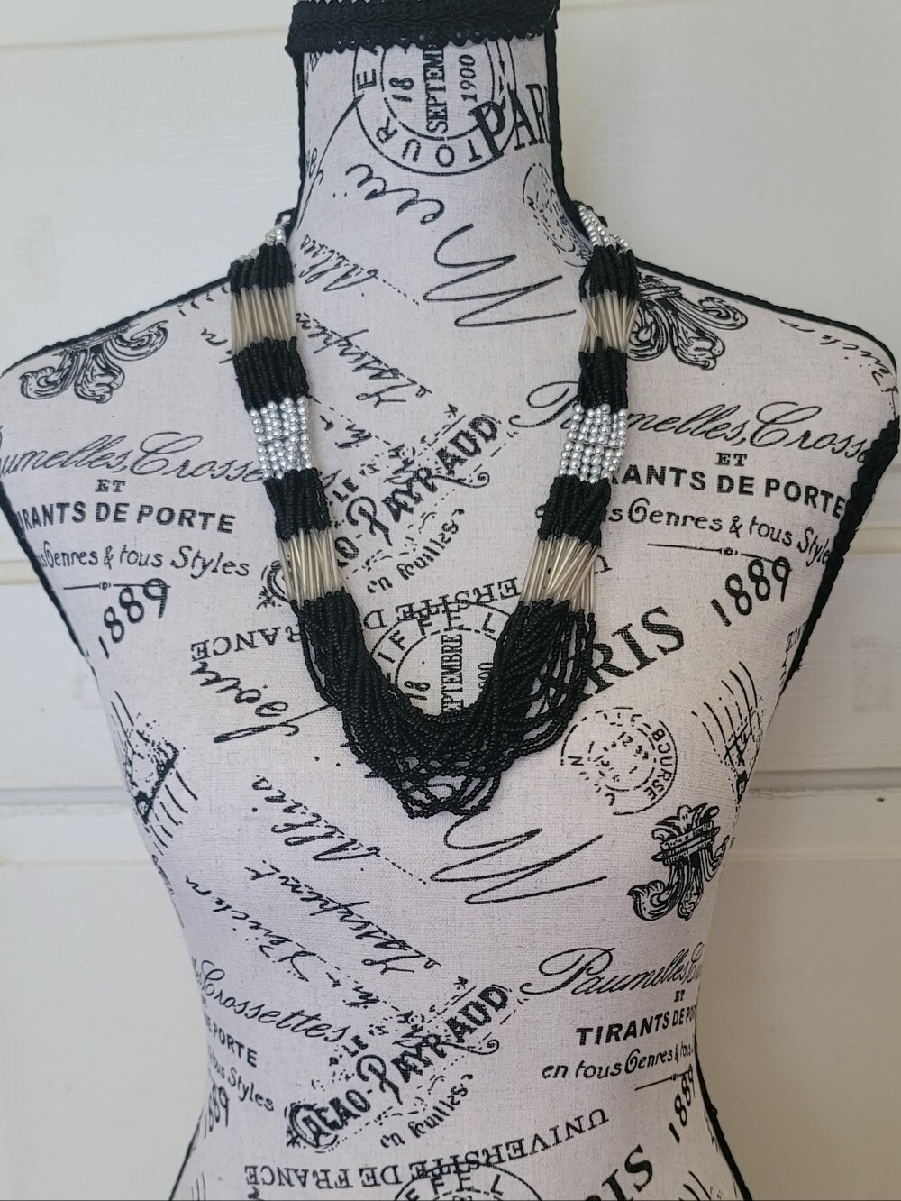 Vintage Black & Silver Beaded Statement Necklace | 1980s/90s